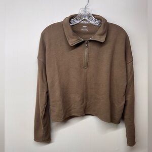 Aerie Olive Green Half-Zip Cropped Sweatshirt